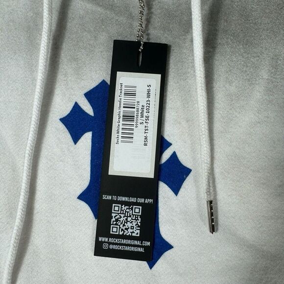 Rockstar Original Sweat Suit Mens‎ S White Hoodie Pants Cross Spray Paint Retro - Picture 13 of 16